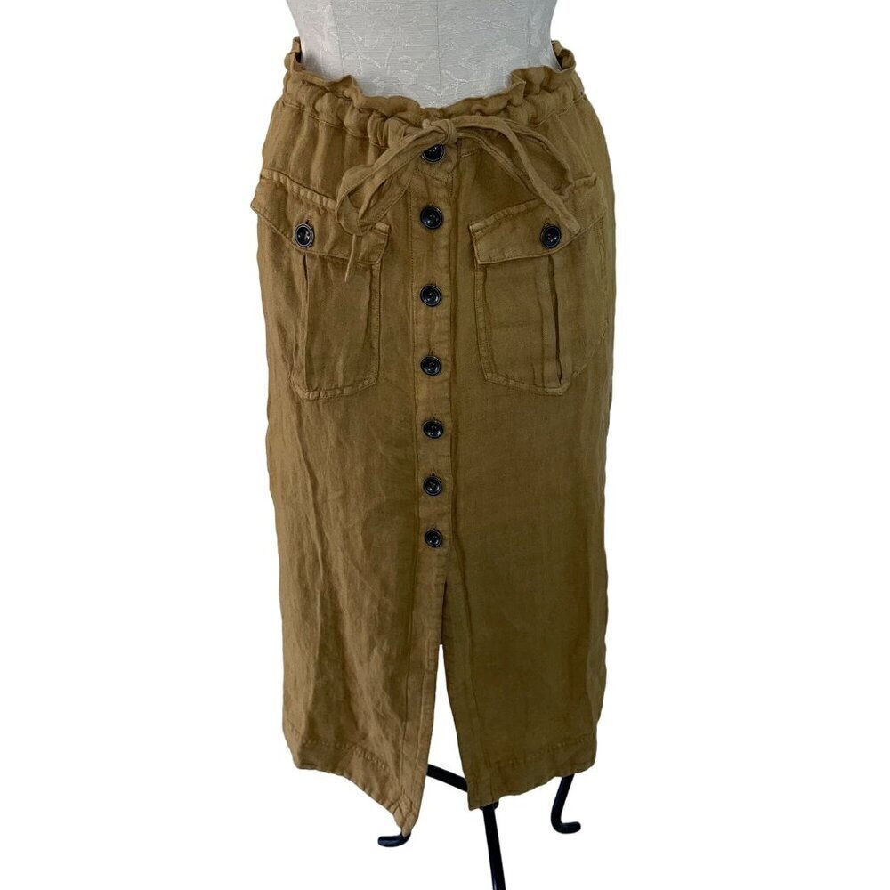Free People Womens Skirt Size XS Brown Straight To The Point Midi Pure Linen